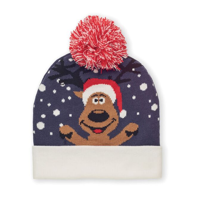 Event-Werbemittel Weihnachtsmütze Acryl – blau – mit Werbedruck 100% Acryl klassische Nikolausmütze für Firmenevents