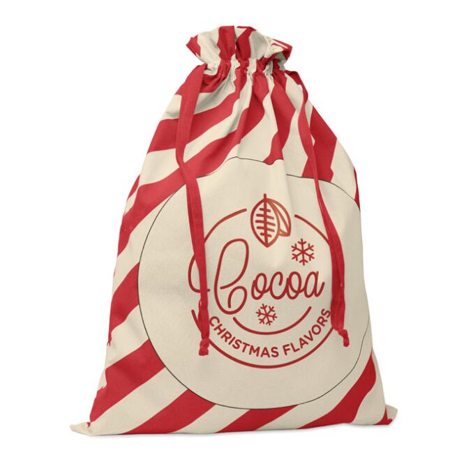 Kundenpräsent Baumwollbeutel mit Logodruck – 50x70 cm – Rot – nachhaltige Weihnachtsverpackung für Firmen