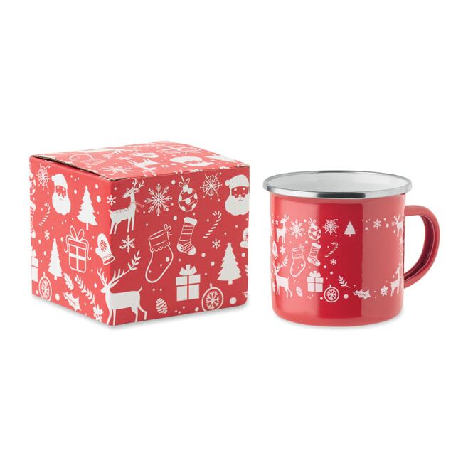 Werbeartikel Emaille-Becher 300ml – rot – mit Logodruck 300 ml für Events & Messen