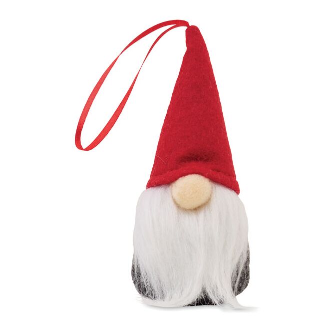 Werbeartikel Wichtel-Baumhänger – rot – mit individuellem Werbedruck aus Polyester & Baumwolle, festliche Weihnachtsdeko für Messen
