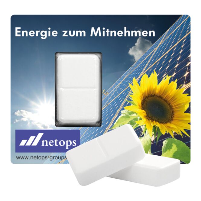 Streuartikel Traubenzucker Energie Karte – weiß – mit Logo bedruckt 3 g als hochwertiges Werbemittel für Ihre Kunden auf Messen und Events