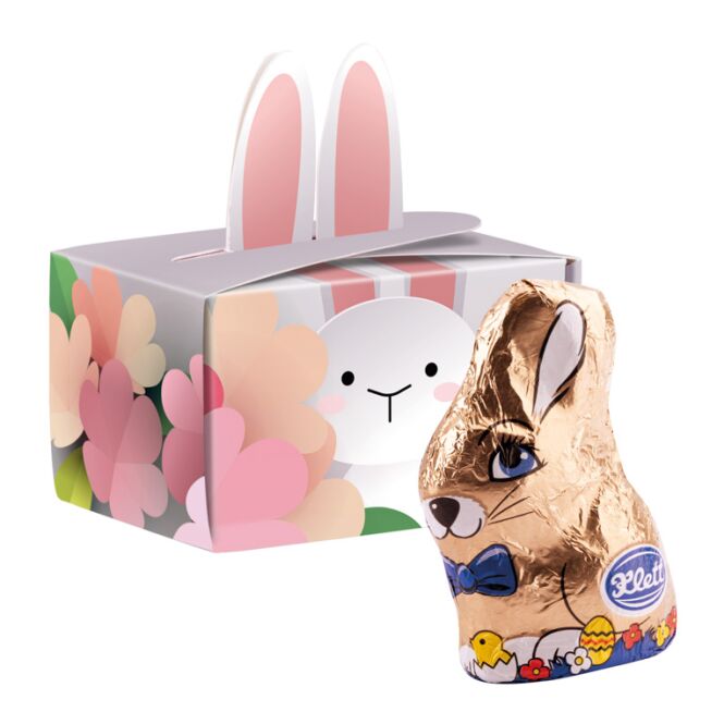Oster-Werbeartikel Geschenkbox Mini – ostern – mit individuell bedrucktem Etikett als süßes Oster-Werbegeschenk für Kunden und Partner