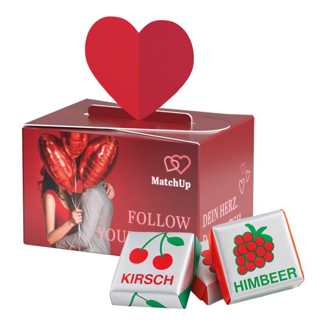 Streuartikel Geschenkbox Mini Herz – herzform – mit individuellem Werbeaufdruck für Messen und Events an potenzielle Kunden sowie Mitarbeiter