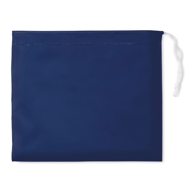 Werbeartikel Regenponcho – blau – mit Logo bedruckt im Etui faltbar mit Kapuze