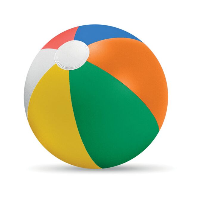 Werbeartikel aufblasbarer Wasserball mit farbigen Streifen – bunt – mit Logo bedruckt für Strand-Promotions