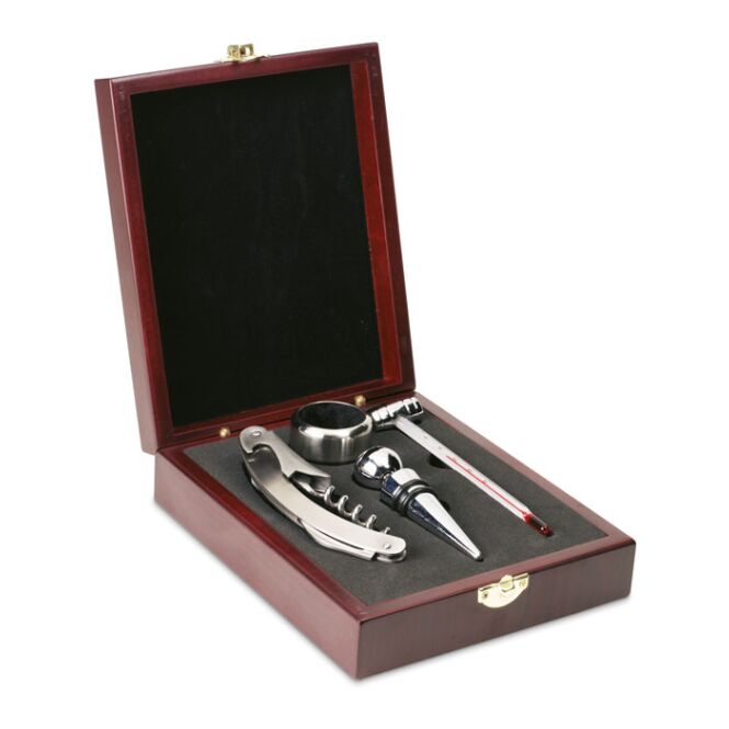Firmengeschenk Weinset Klassik mit Gravur – Silber – edles Bar-Zubehör für Geschäftspartner und Jubiläen