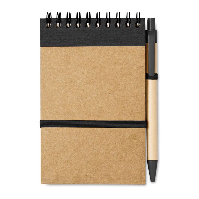Firmengeschenk Notizbuch DIN A6 – schwarz – mit individuellem Werbedruck 70 Seiten Recyclingpapier, blaues nachhaltiges Journal