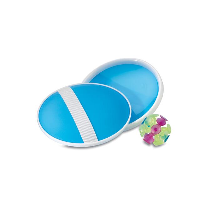 Werbeartikel Ballspiel 2 Schläger mit Ball – blau – mit Logo bedruckt für Messen & Promotion