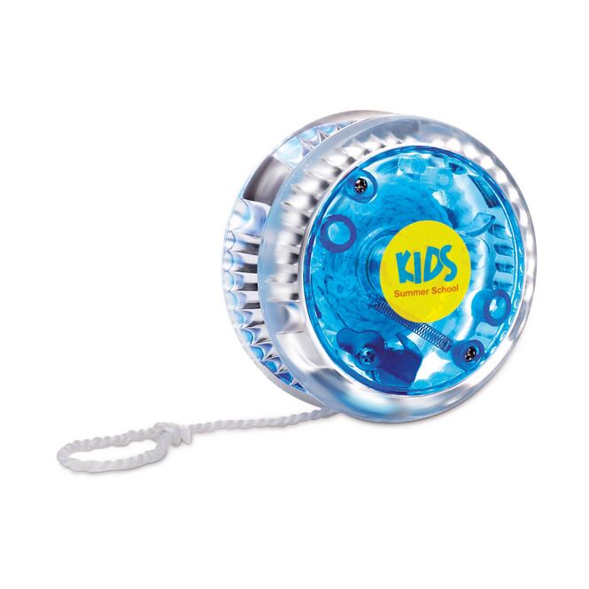 Messe-Giveaway Jo-Jo mit Blinklicht mit Logodruck – Blau – Spielzeug für Firmen-Events und Promotion
