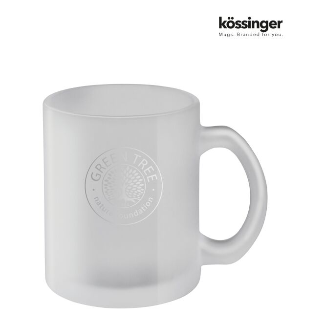 Werbeartikel Carina Glastasse mit Logodruck – Beige – edler Kaffeebecher aus Glas für Büro und Gastronomie