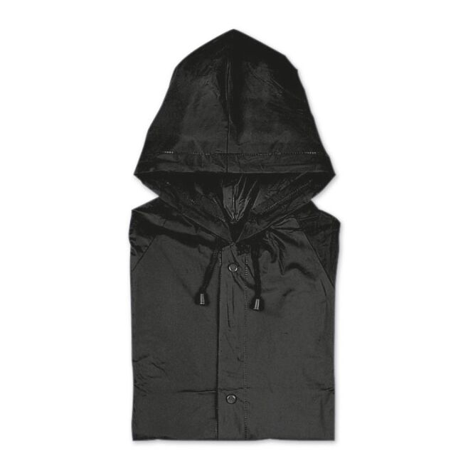 Werbeartikel Regenjacke mit Kapuze – schwarz – mit Logo bedruckt