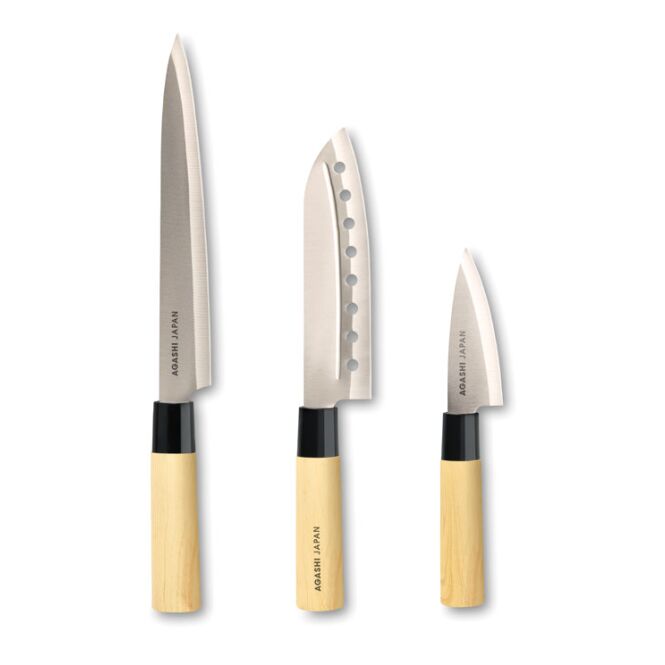 Premium-Werbegeschenk 3-teiliges Messer-Set mit Gravur – Fuchsia – scharfes Küchenwerkzeug für Kunden