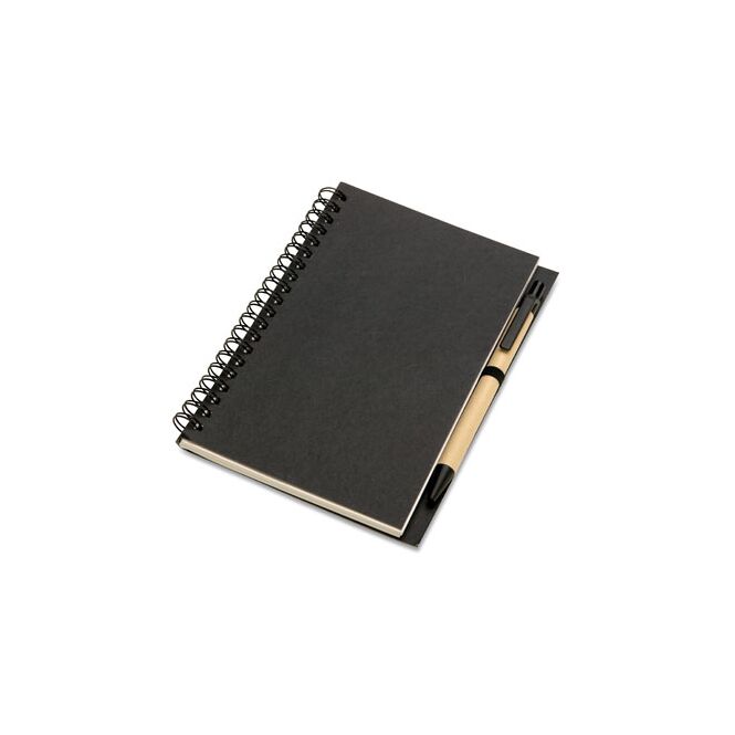 Firmengeschenk Notizbuch Recycelt – schwarz – mit individuellem Werbedruck 70 Blatt Blanko nachhaltiges Schreibset für CSR