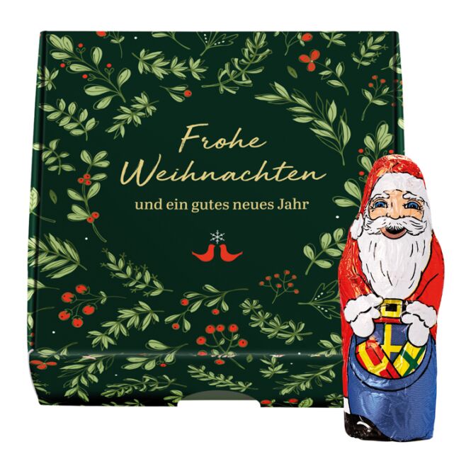 Kundenpräsent Klappbox S mit Logodruck – klimaneutrale Werbebox mit Lindt Schokolade – süßes Firmenpräsent für Adventszeit und Messen