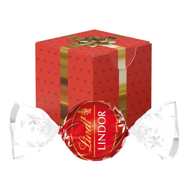 Premium-Werbeartikel Lindt LINDOR Milchkugel – mit individuellem werbeaufdruck – 12g Kleiner Zauberwürfel für Messen und Geschäftspartner