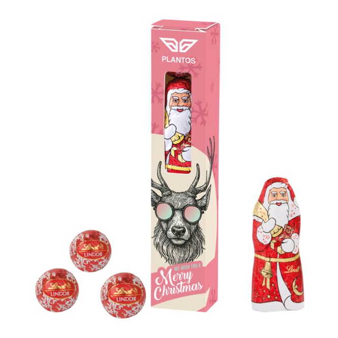 Firmengeschenk Lindt Weihnachtsriegel – weihnachtliche schokolade – mit individuell bedrucktem Etikett als Weihnachtsgeschenk für Kunden und Partner