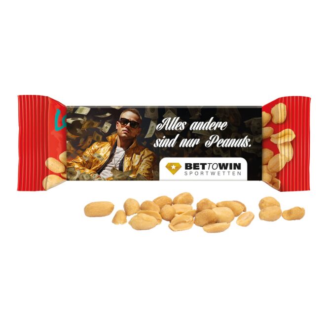 Werbeartikel Lorenz Coffee Break Werbeschuber – nuss-frucht mix und kaffeebohnen – mit Logo bedruckt 40 g für Geschäftspartner und Kunden