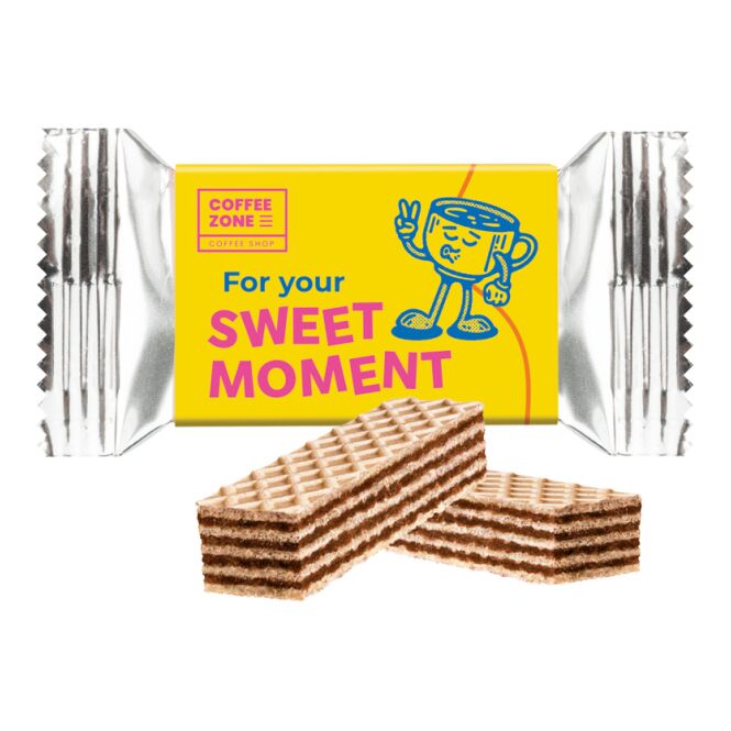 Firmengeschenk Manner Neapolitaner Waffeln – weiß – mit Logo bedruckt 15 g für Kunden und als Präsent für Geschäftspartner an Messen