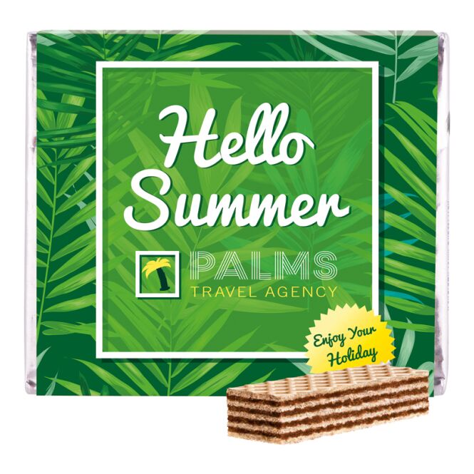 Premium-Werbeartikel Manner Original Waffeln – haselnusscreme – mit individueller Banderole 75g als Werbegeschenk für Kunden und Partner