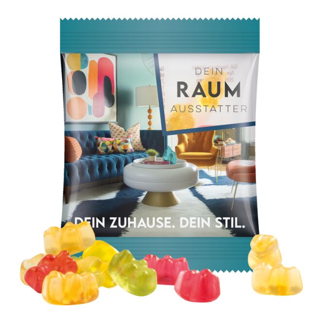 Streuartikel Trolli Fruchtgummi Bärchen – transparent – mit Logo bedruckt 10 g als ideale Werbeartikel für Messen und Events an Kunden