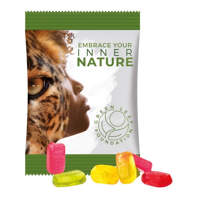 Streuartikel Trolli Fruchtgummi Standardformen – weiß – mit Logo bedruckt 15 g für Messen und Events für potenzielle Neukunden