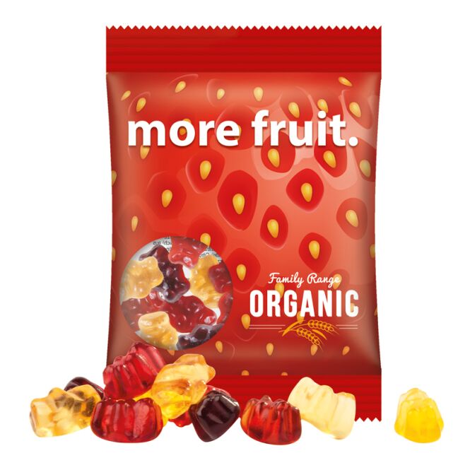 Streuartikel Trolli 30 % Fruchtsaft Bärchen – fruchtgummi – mit individueller Banderole 15 g als Werbegeschenk für Kunden auf Messen