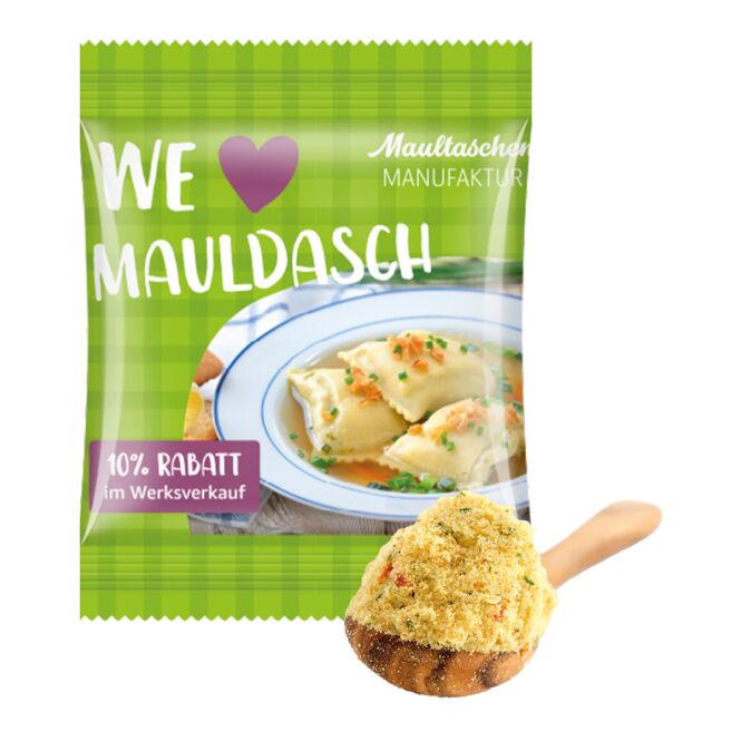 Streuartikel Maistro Klare Suppe – suppe – mit individuellem Etikett 10 g als Werbemittel für Kunden und Geschäftspartner auf Messen