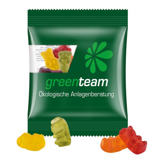 Streuartikel Trolli vegane Fruchtgummi Bärchen – transparent – inkl. Werbeaufdruck 12 g für Messen und Events an potenzielle Geschäftspartner