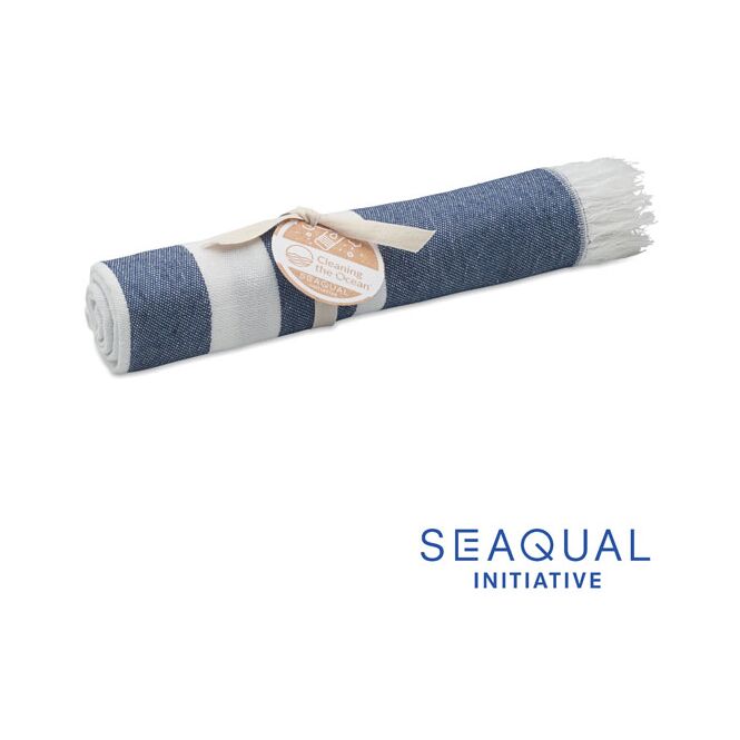 Werbeartikel Hamamtuch 70x140cm mit Logodruck – Blau – nachhaltiges Strandtuch für Firmen und Messen