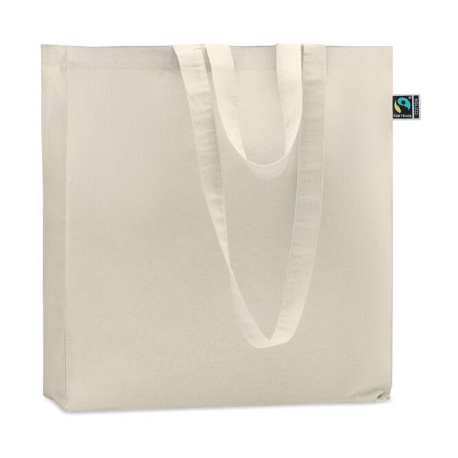 Werbeartikel Einkaufstasche Fairtrade mit Logodruck – Beige – nachhaltiger Baumwollbeutel für Messen und Firmenevents