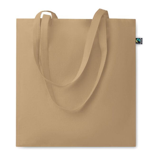 Werbeartikel Einkaufstasche Fairtrade mit Logodruck – Elfenbein – nachhaltige Baumwolltasche für Messen und den Büroalltag
