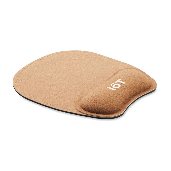 Werbeartikel ergonomisches Kork Mousepad mit Gravur – Beige – nachhaltige Schreibtischunterlage für das Büro