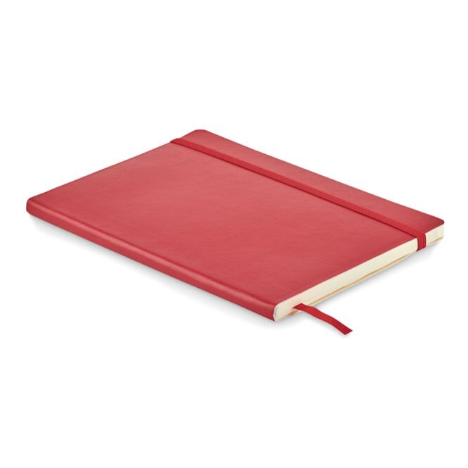 Firmengeschenk Notizbuch DIN A5 recycelt – rot – mit individuellem Werbedruck 81% rPET 80 Blatt liniertes nachhaltiges Journal