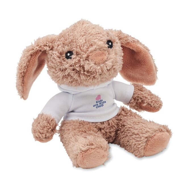 Werbeartikel Plüsch-Hase mit Hoody mit Logodruck – Weiß – kuscheliges Stofftier für Firmen und Events