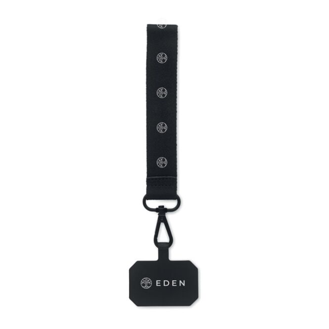 Werbeartikel Handykette Handgelenk mit Logodruck – 2,5 cm breit – Schwarz – Praktisches Smartphone Zubehör für Business und Events