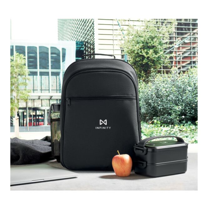 Firmengeschenk 300D RPET Kühlrucksack mit Logodruck – Schwarz – 15 Zoll Laptop-Tasche für Mitarbeiter und Kunden