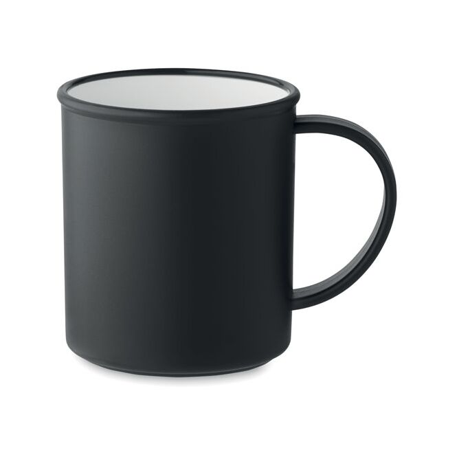 Werbeartikel Vintage Kaffeebecher – schwarz – mit Logo bedruckt 300 ml für die Büroküche