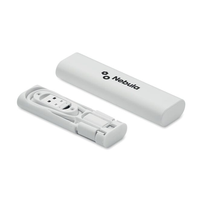 Werbeartikel 9in1 Kabel-Set mit Logodruck – Weiß – praktisches Technik-Zubehör für Büro und Konferenzen
