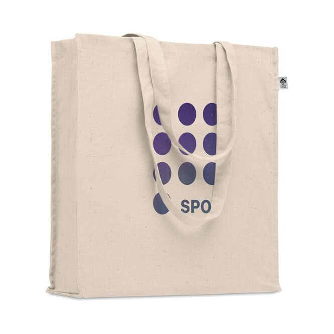 Werbeartikel Einkaufstasche aus Organic Cotton mit Logodruck – Beige – nachhaltige Stofftasche für Messen und den Bürobedarf