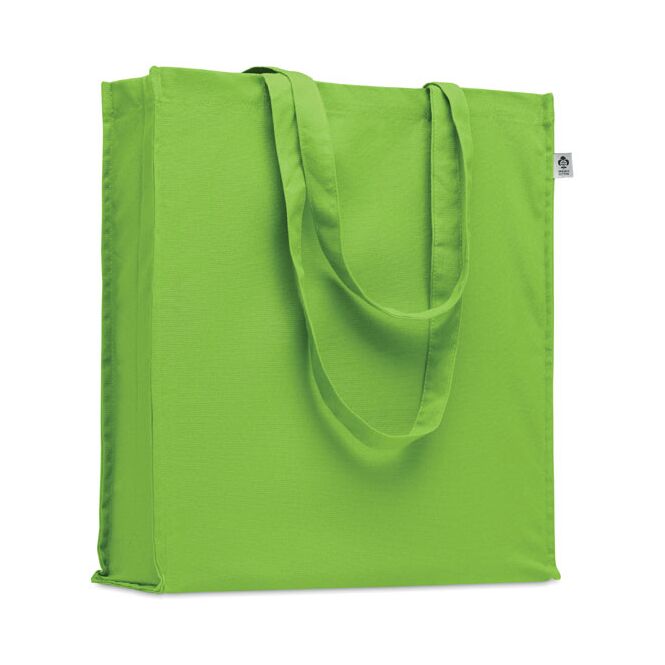 Werbeartikel Einkaufstasche aus Organic Cotton mit Logodruck – Limette – nachhaltige Baumwolltasche für Messen und Firmenevents