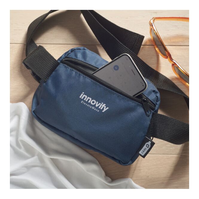 Werbeartikel Gürteltasche 300D RPET mit Logodruck – Blau – nachhaltiges Accessoire für Firmen und Events
