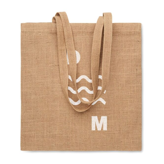Werbeartikel Einkaufstasche Jute mit Logodruck – Beige – nachhaltige Tragetasche für Messen und Firmen