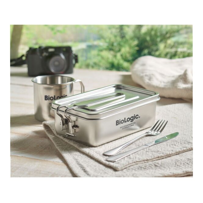 Premium-Werbegeschenk Lunchbox Edelstahl 750ml mit Gravur – Silber – nachhaltiger Behälter für Mahlzeiten im Büro