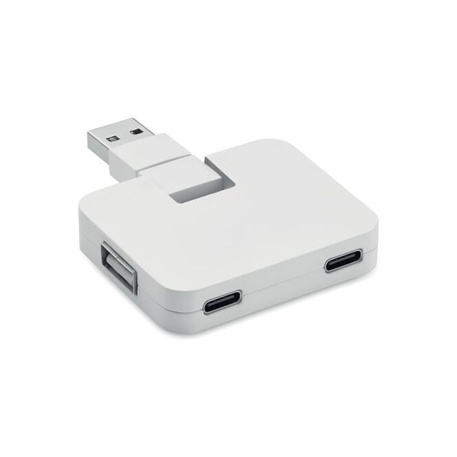 Werbeartikel 4 Port USB Hub mit Logodruck – Weiß – praktisches Computerzubehör für Büro und Business