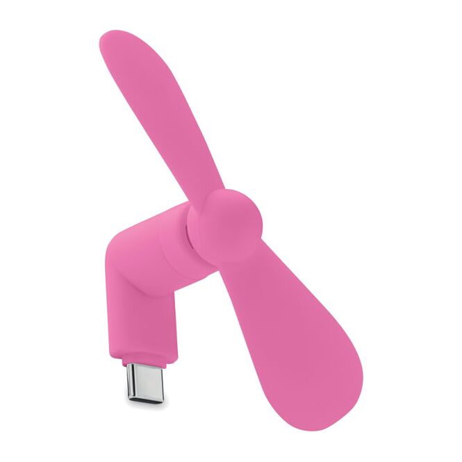 Werbeartikel Smartphone-Ventilator – fuchsia – mit Logo bedruckt, USB Typ-C, TPE, kompakter Mini-Lüfter für Messen & Events