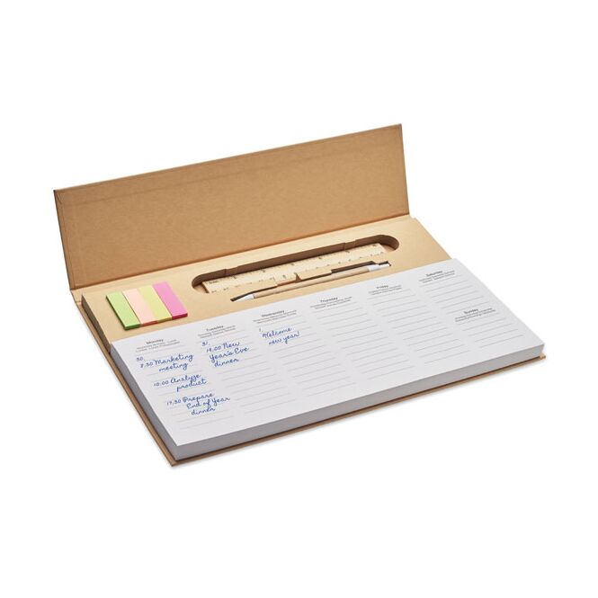 Werbeartikel Wochenplaner mit Logodruck – Beige – 125 Seiten Timer aus Kraftpapier für Büro und Business