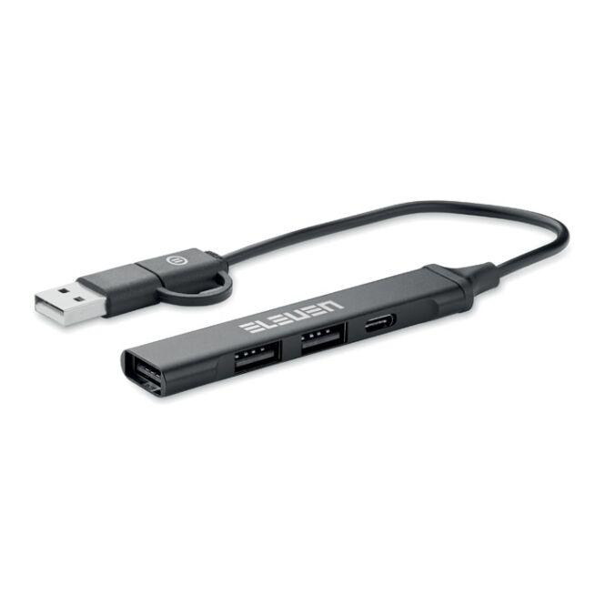 Firmengeschenk 4 Port USB Hub mit Gravur – Schwarz – nützliches Computerzubehör für das Büro