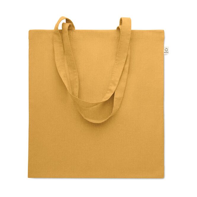 Werbeartikel Einkaufstasche aus recycelter Baumwolle mit Logodruck – Ochre – nachhaltige Tragetasche für Unternehmen