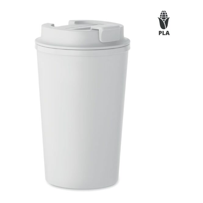 Werbeartikel Thermobecher – weiß – mit Logo bedruckt 350 ml nachhaltiger Mehrwegbecher für das Büro