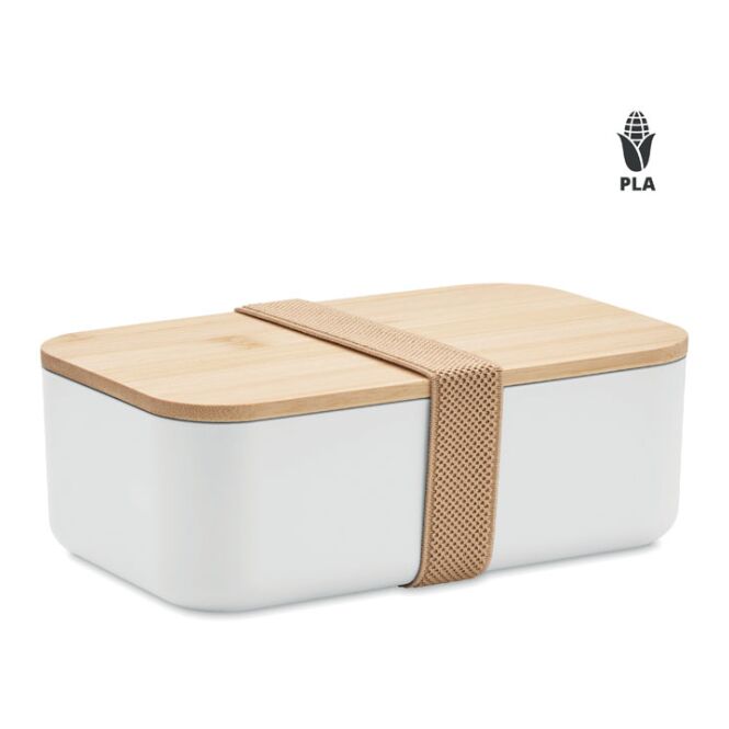 Werbeartikel Lunchbox PLA Mais mit Gravur – Weiß – nachhaltige Aufbewahrung für Firmen und Büro
